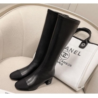 Cute Chanel Classic Lambskin and Grosgrain High Boot 5cm in Mink Fur Lining Black 120183