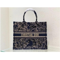 Promotional LARGE DIOR BOOK TOTE Black Dior Jardin dHiver Embroidered Cotton with Velvet and Gold-Tone Metallic Thread M