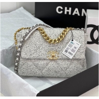 Reasonable Price CHANEL 19 HANDBAG Cotton Tweed AS1161 white