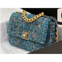 Buy Inexpensive CHANEL 19 HANDBAG Cotton Tweed AS1160 blue