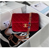 Top Quality Chanel 22 FLAP BAG Velvet & Gold-Tone Metal AS3432 Red