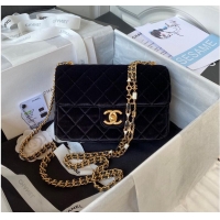 Buy Cheap Chanel 22 FLAP BAG Velvet & Gold-Tone Metal AS3432 Black