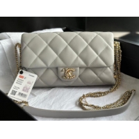 Famous Brand CHANEL FLAP BAG Lambskin & Gold-Tone Metal AS2563 light gray