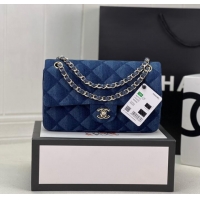 Well Crafted Chanel CLASSIC HANDBAG Printed Denim & Gold-Tone Metal A01112 Dark Blue