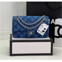 Top Quality Chanel CLASSIC HANDBAG Printed Denim & Gold-Tone Metal A01112 Light Blue