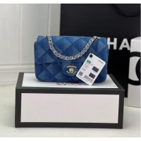 Good Product Chanel CLASSIC HANDBAG Printed Denim & Gold-Tone Metal A01116 Light Blue