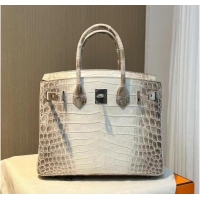 Promotional Hermes Birkin 30CM Original South African Nile Crocodile Leather Bag BK25 White&Gray