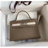 Buy Fashionable Hermes Kelly 19cm Shoulder Bags Epsom Leather KL19 Silver hardware gray&Cream