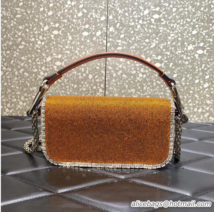 Good Product Valentino MINI LOCO imitation crystal shoulder bag WB0K55 Gold