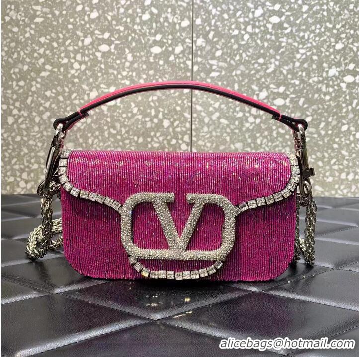 Good Looking Valentino MINI LOCO imitation crystal shoulder bag WB0K55 Pink