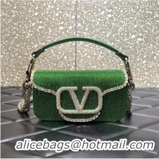 Buy Fashionable Valentino MINI LOCO imitation crystal shoulder bag WB0K55 Green