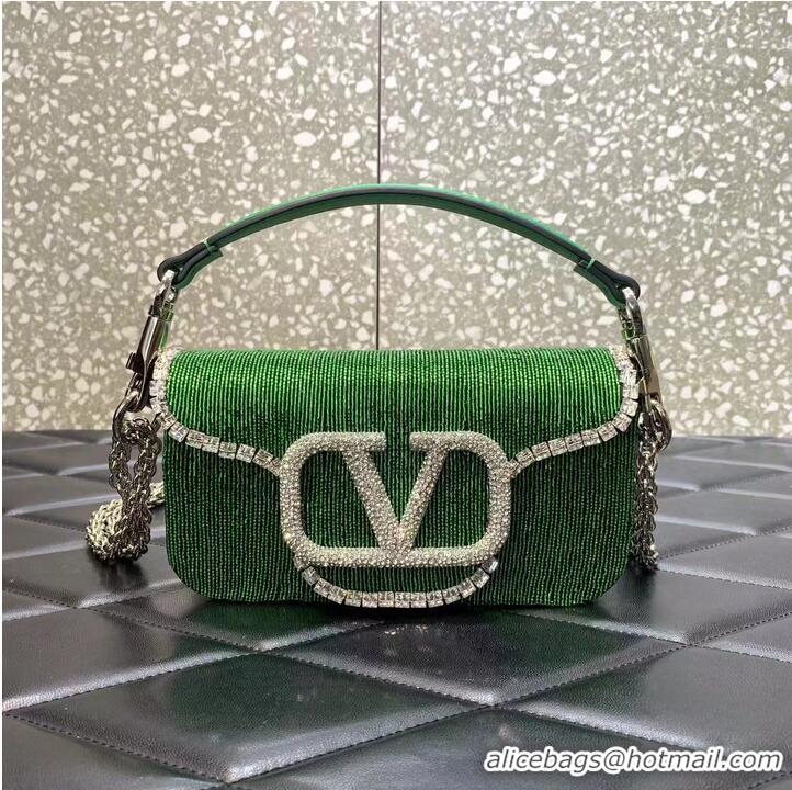 Buy Fashionable Valentino MINI LOCO imitation crystal shoulder bag WB0K55 Green