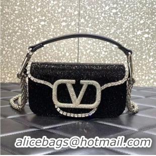 Good Quality Valentino MINI LOCO imitation crystal shoulder bag WB0K55 Black