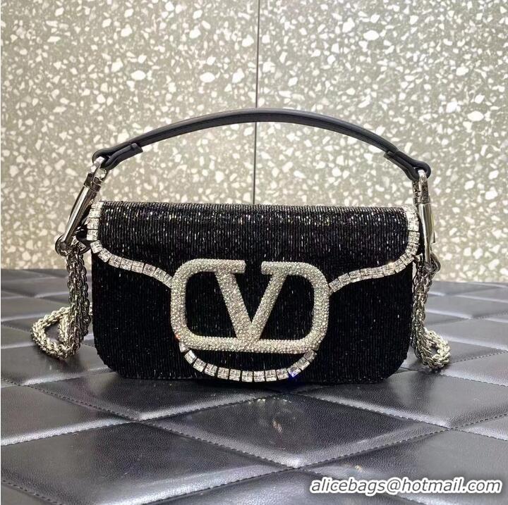 Good Quality Valentino MINI LOCO imitation crystal shoulder bag WB0K55 Black