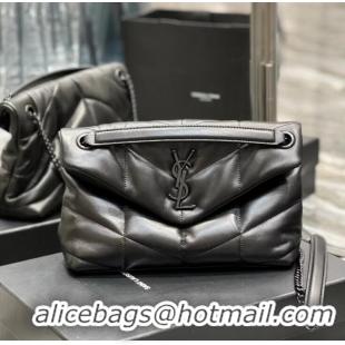 Top Grade Saint Laurent LOULOU PUFFER BAG IN QUILTED CRINKLED MATTE LEATHER Y577476 All Black