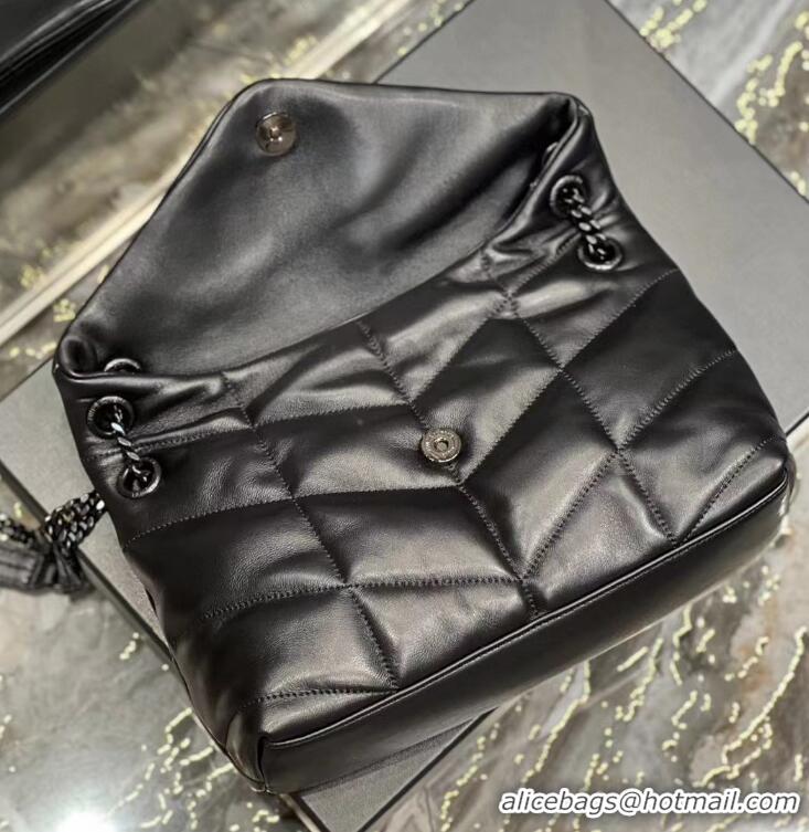 Top Grade Saint Laurent LOULOU PUFFER BAG IN QUILTED CRINKLED MATTE LEATHER Y577476 All Black