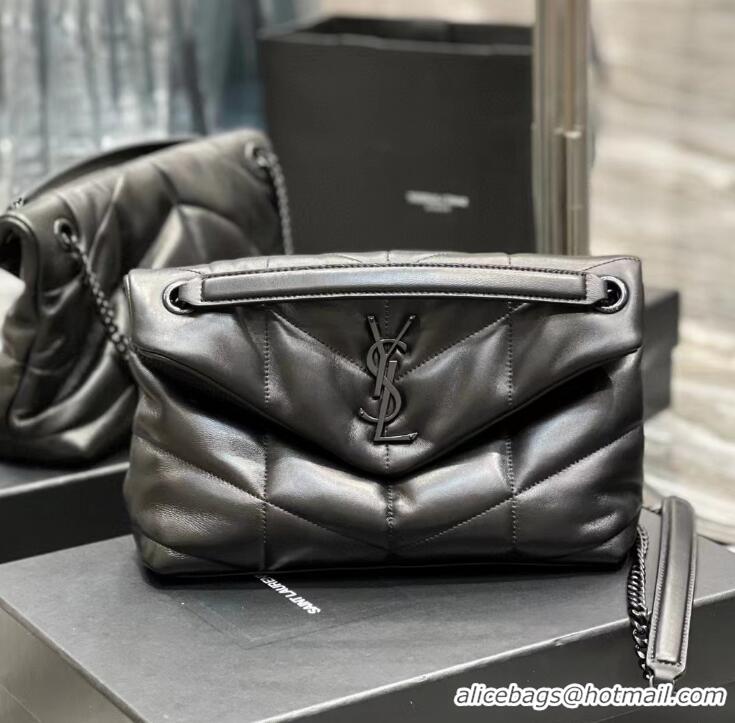 Top Grade Saint Laurent LOULOU PUFFER BAG IN QUILTED CRINKLED MATTE LEATHER Y577476 All Black