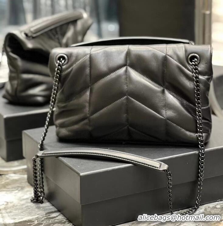 Top Grade Saint Laurent LOULOU PUFFER BAG IN QUILTED CRINKLED MATTE LEATHER Y577476 All Black