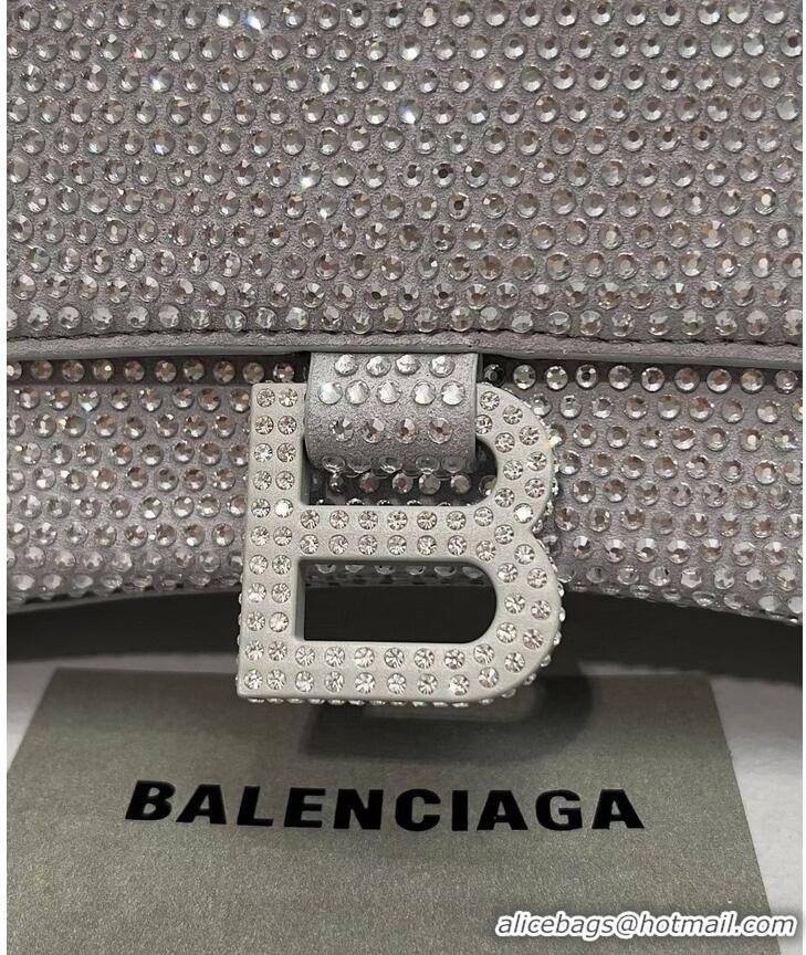 Top Quality Balenciaga WOMENS HOURGLASS SMALL HANDBAG WITH RHINESTONES 592834 Silver