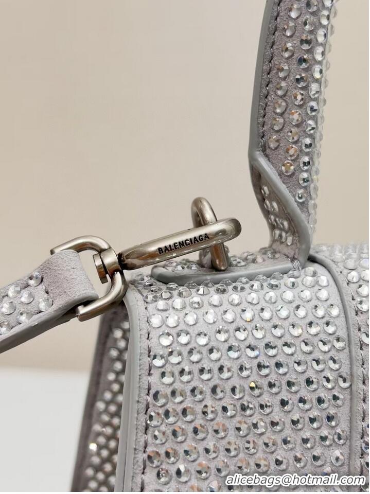 Top Quality Balenciaga WOMENS HOURGLASS SMALL HANDBAG WITH RHINESTONES 592834 Silver