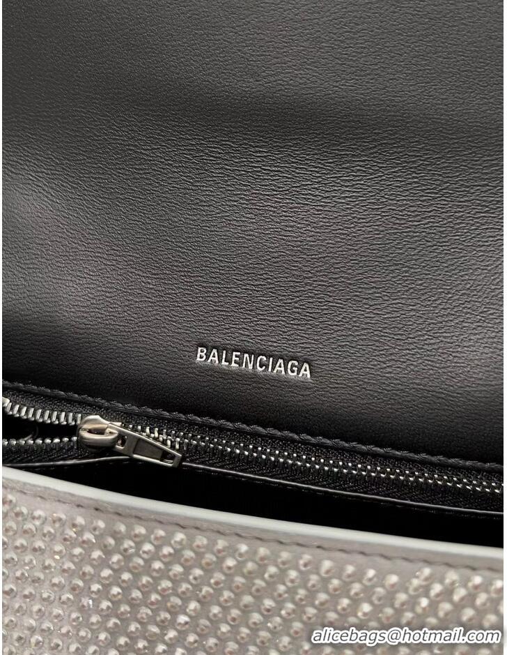 Top Quality Balenciaga WOMENS HOURGLASS SMALL HANDBAG WITH RHINESTONES 592834 Silver