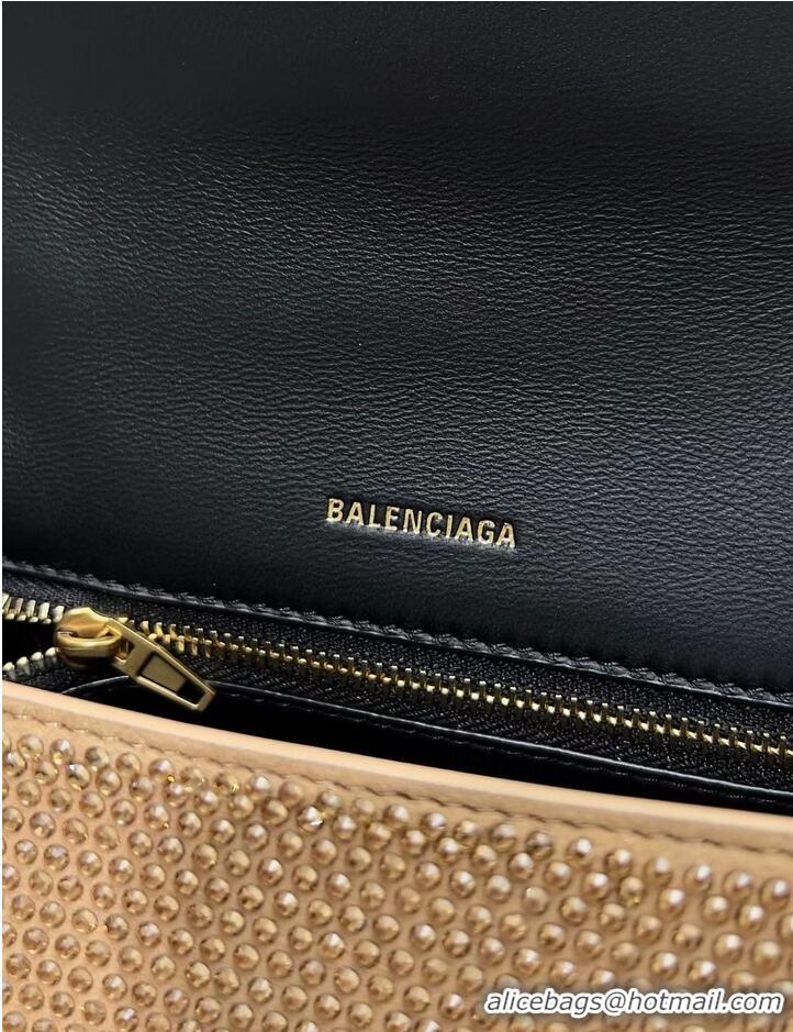 Luxury Discount Balenciaga WOMENS HOURGLASS SMALL HANDBAG WITH RHINESTONES 592834 Gold