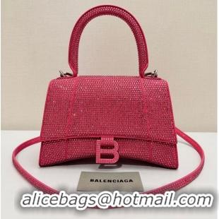 Famous Brand Balenciaga WOMENS HOURGLASS SMALL HANDBAG WITH RHINESTONES 592834 pink