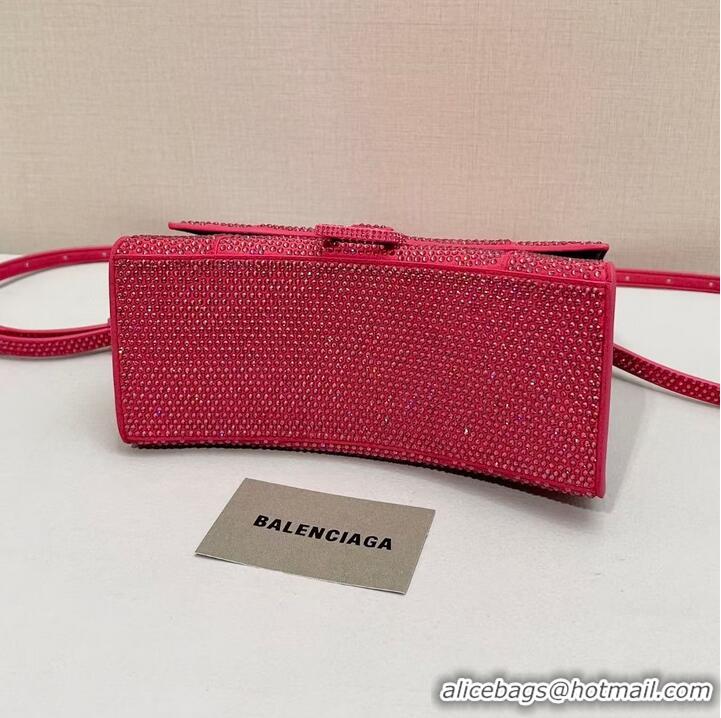 Famous Brand Balenciaga WOMENS HOURGLASS SMALL HANDBAG WITH RHINESTONES 592834 pink