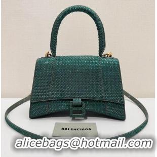 Pretty Style Balenciaga WOMENS HOURGLASS SMALL HANDBAG WITH RHINESTONES 592834 green