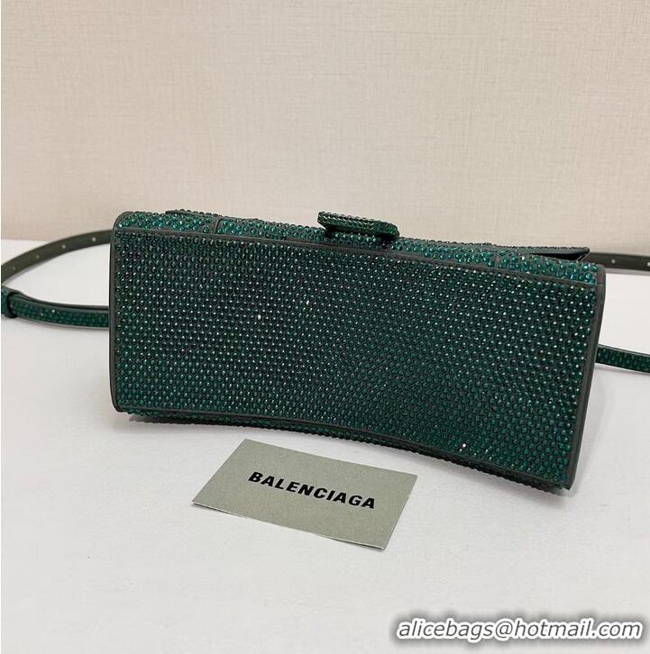 Pretty Style Balenciaga WOMENS HOURGLASS SMALL HANDBAG WITH RHINESTONES 592834 green