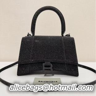 Super Quality Balenciaga WOMENS HOURGLASS SMALL HANDBAG WITH RHINESTONES 592834 black