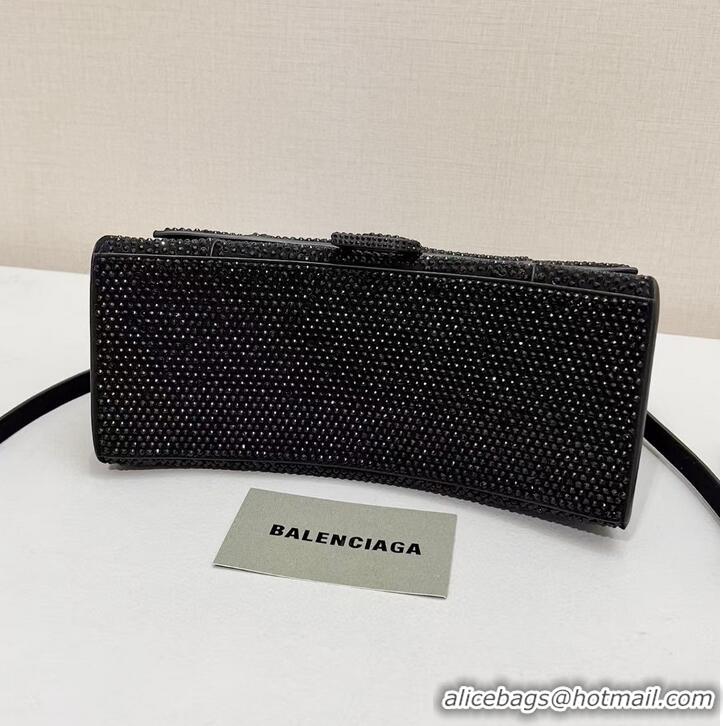 Super Quality Balenciaga WOMENS HOURGLASS SMALL HANDBAG WITH RHINESTONES 592834 black