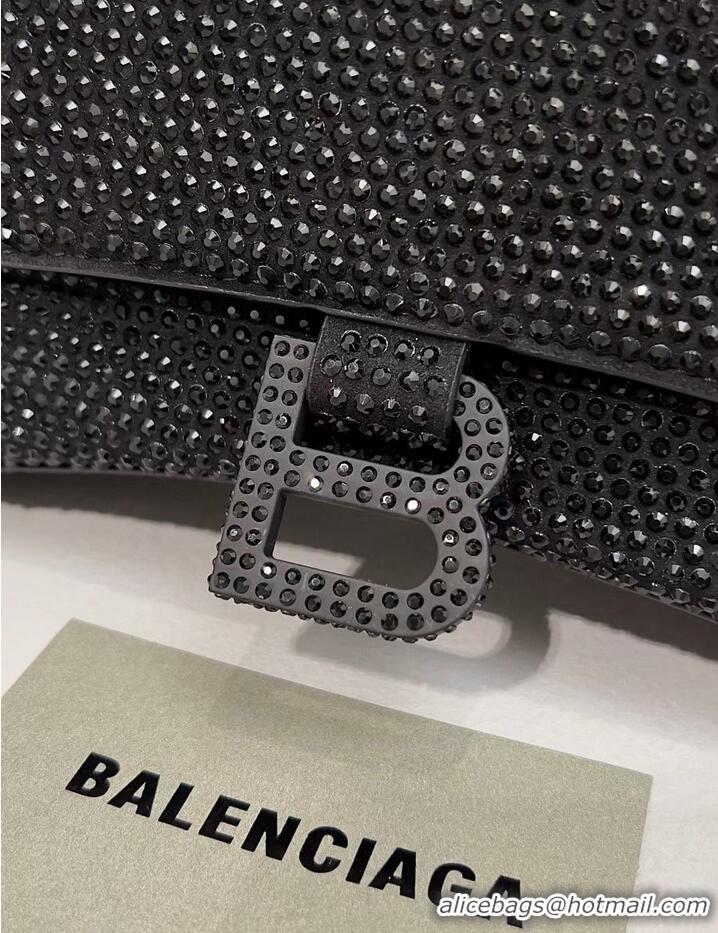 Super Quality Balenciaga WOMENS HOURGLASS SMALL HANDBAG WITH RHINESTONES 592834 black