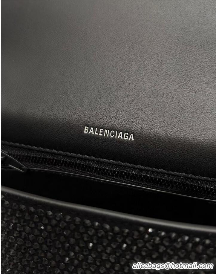 Super Quality Balenciaga WOMENS HOURGLASS SMALL HANDBAG WITH RHINESTONES 592834 black