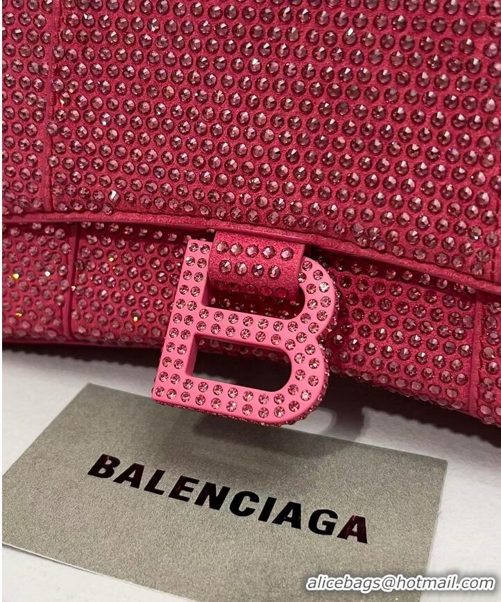 Top Design Balenciaga WOMENS HOURGLASS XS HANDBAG WITH RHINESTONES 283328 IN PINK