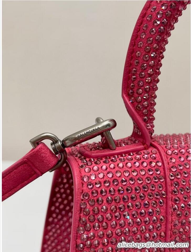 Top Design Balenciaga WOMENS HOURGLASS XS HANDBAG WITH RHINESTONES 283328 IN PINK