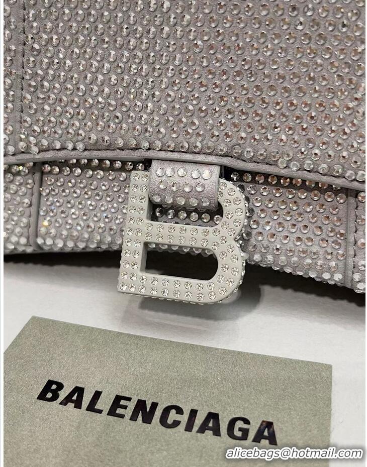 Super Quality Balenciaga WOMENS HOURGLASS XS HANDBAG WITH RHINESTONES 283328 IN silver