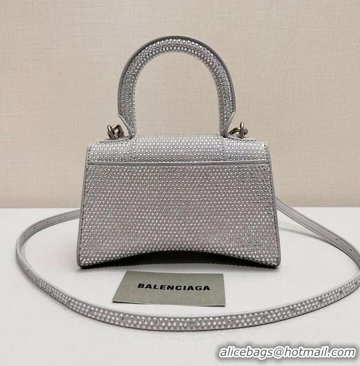 Super Quality Balenciaga WOMENS HOURGLASS XS HANDBAG WITH RHINESTONES 283328 IN silver