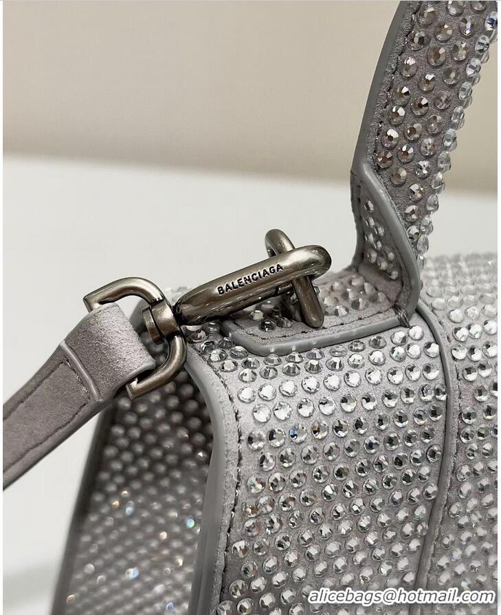 Super Quality Balenciaga WOMENS HOURGLASS XS HANDBAG WITH RHINESTONES 283328 IN silver