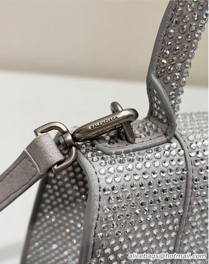 Super Quality Balenciaga WOMENS HOURGLASS XS HANDBAG WITH RHINESTONES 283328 IN silver