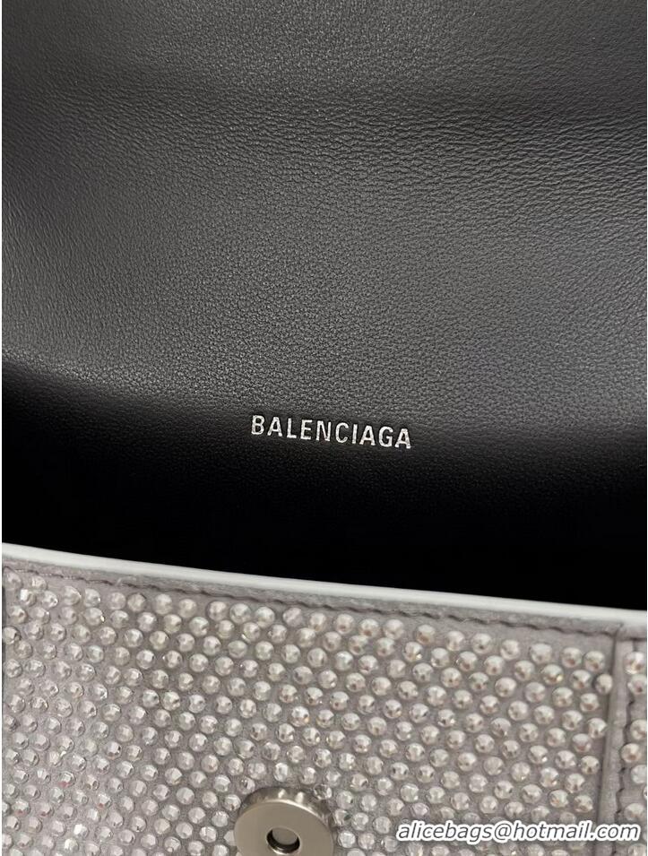 Super Quality Balenciaga WOMENS HOURGLASS XS HANDBAG WITH RHINESTONES 283328 IN silver