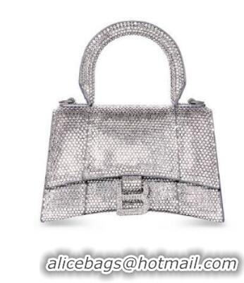 Super Quality Balenciaga WOMENS HOURGLASS XS HANDBAG WITH RHINESTONES 283328 IN silver