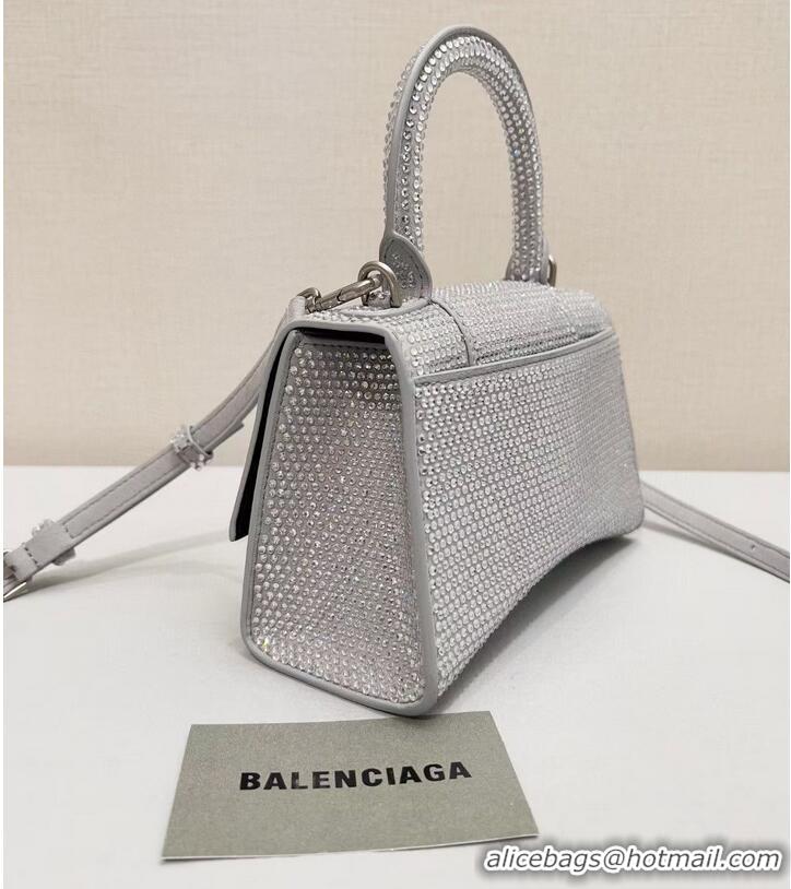 Super Quality Balenciaga WOMENS HOURGLASS XS HANDBAG WITH RHINESTONES 283328 IN silver