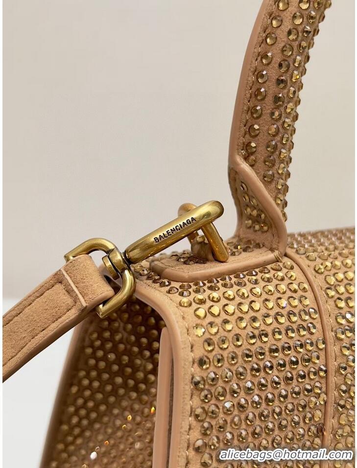 Well Crafted Balenciaga WOMENS HOURGLASS XS HANDBAG WITH RHINESTONES 283328 IN gold