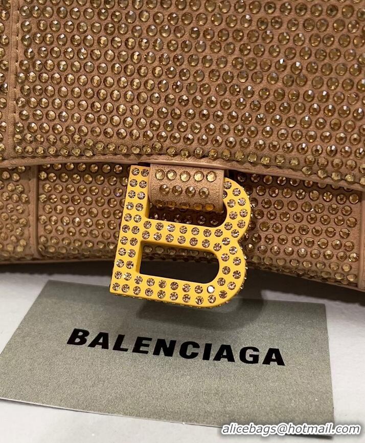 Well Crafted Balenciaga WOMENS HOURGLASS XS HANDBAG WITH RHINESTONES 283328 IN gold