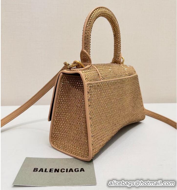 Well Crafted Balenciaga WOMENS HOURGLASS XS HANDBAG WITH RHINESTONES 283328 IN gold