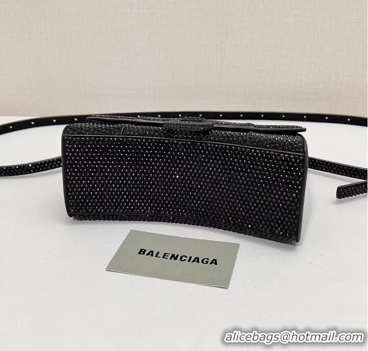 Shop Grade Balenciaga WOMENS HOURGLASS XS HANDBAG WITH RHINESTONES 283328 IN black