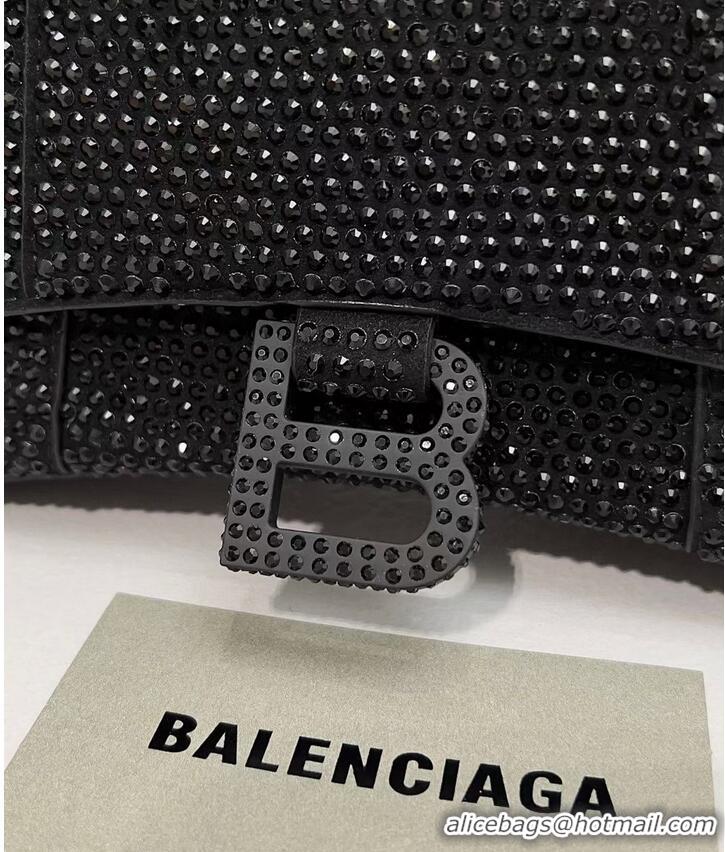 Shop Grade Balenciaga WOMENS HOURGLASS XS HANDBAG WITH RHINESTONES 283328 IN black