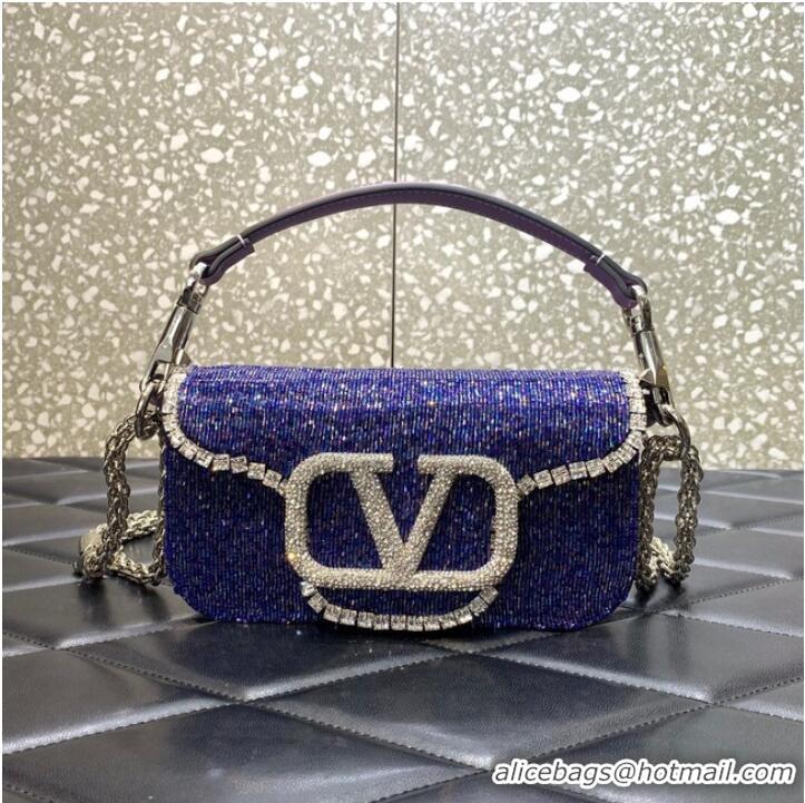 Top Quality VALENTINO MINI LOCO imitation crystal shoulder bag WB0K53SL dark purple