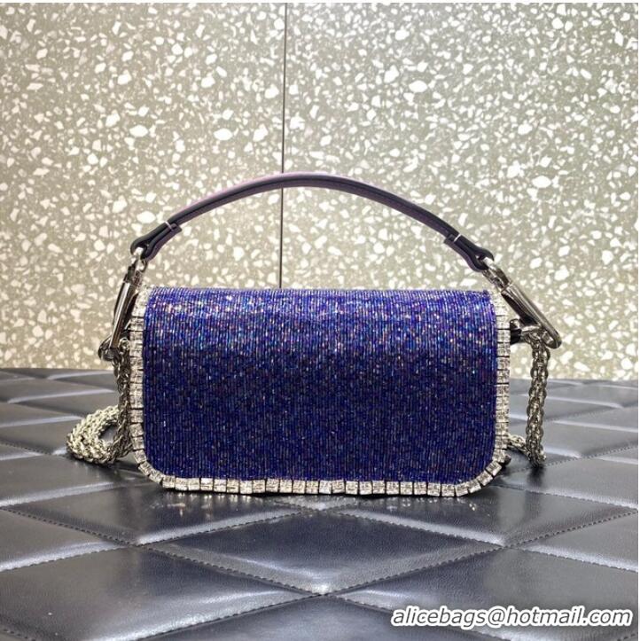 Top Quality VALENTINO MINI LOCO imitation crystal shoulder bag WB0K53SL dark purple